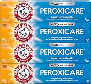 Arm & Hammer Peroxicare Toothpaste, Clean Mint, 6.0 oz, 4-Pack | For Gum Health, Baking Soda Toothpaste, Removes Plaque Bacteria, Cavity Prevention