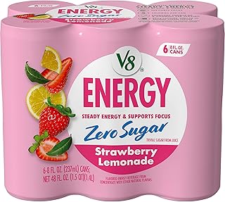 V8 Energy Zero Sugar Strawberry Lemonade, 8 fl. oz. Can (6 Pack)