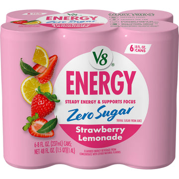 Energy Zero Sugar Strawberry Lemonade by V8 – Pack of 6 (8 Fl Oz), Model 200000029499