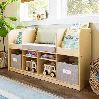 Guidecraft EdQ Reading Nook - Natural: Wooden Multi-Purpose Storage Bookcase and Toy Organizer; Kids' Birch Plywood Bedroom and Classroom Furniture