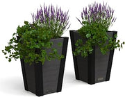 Mayne Horizon 22in Tall Square Tapered Planter, Charcoal, 2-Pack | All season, Fade resistant, Woodgrain finish, Built-in overflow, 10-year warranty