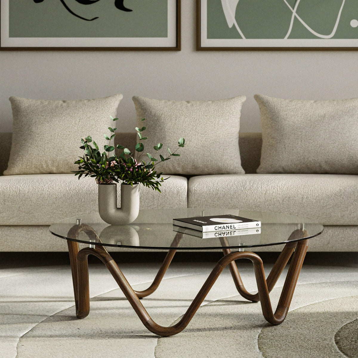 Lassen - Modern Glass & Walnut Coffee Table by Limari Home – Glass, Walnut, Model LIM-78041