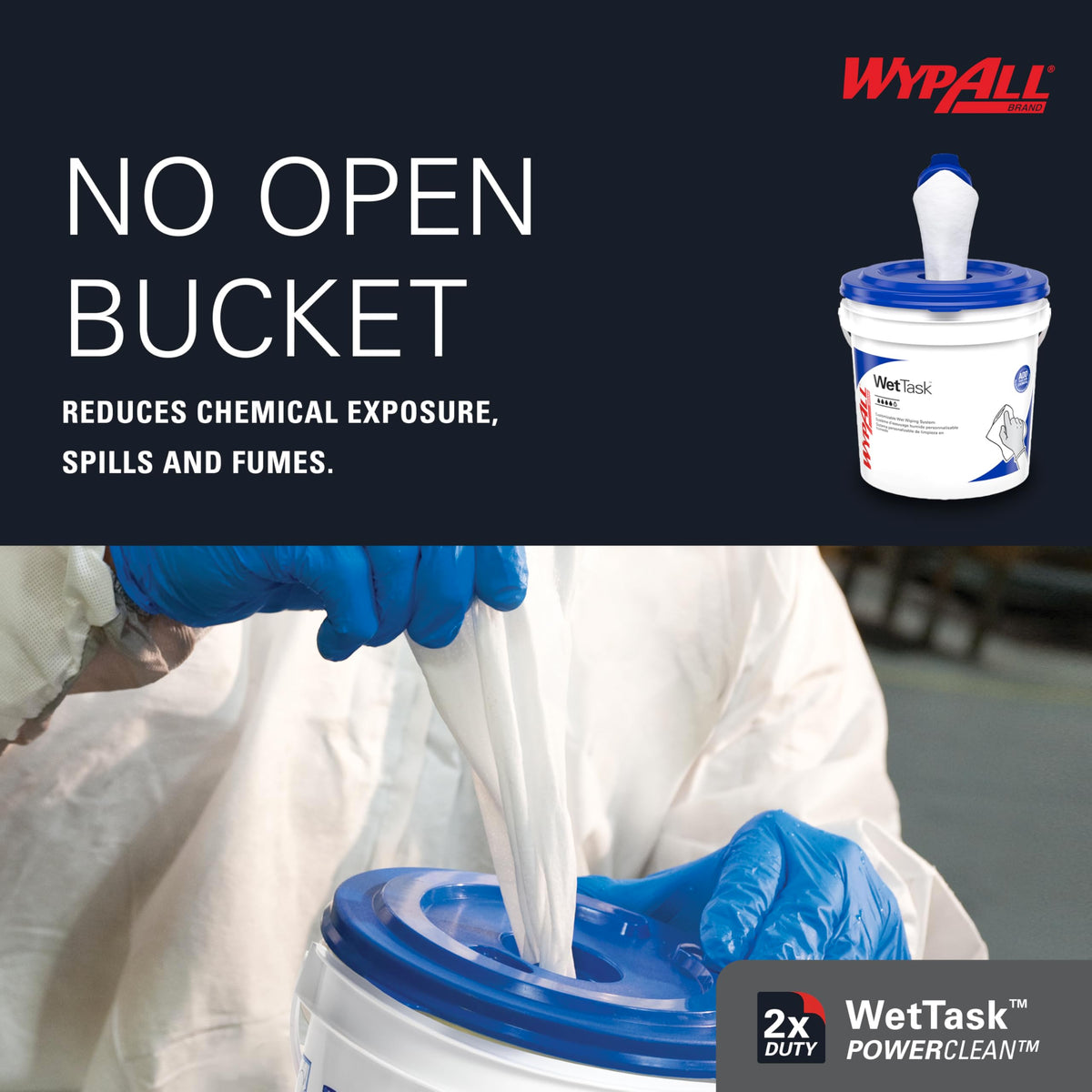 WypAll PowerClean WetTask for Solvents – 6 x 95 Towels, 1 Bucket (06001)