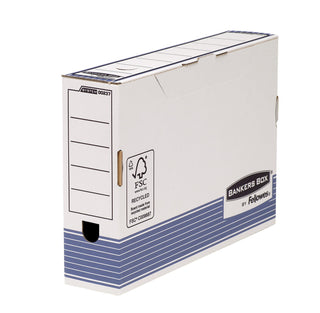 System 80 mm Foolscap Transfer Files with Fastfold - Blue by Bankers Box – 80mm#2, Cardboard, Blue, Pack of 10, Model 23701