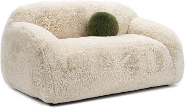 Furniture of America Grizzly Modern 66.5-inch Upholstered Loveseat with Soft and Luxurious, Ball Pillows Included for Living Room, Beige Sand Short-Haired