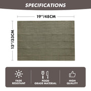 ZeeMart Linen Plaid Placemats, 13 x 19 Inch, Set of 6 Olive