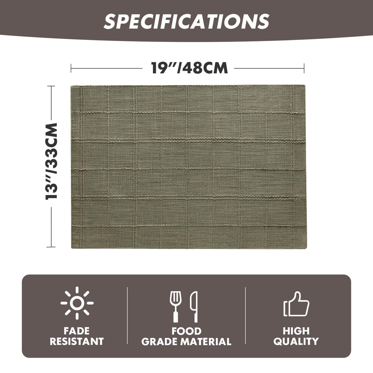 ZeeMart Linen Plaid Placemats, 13 x 19 Inch, Set of 6 Olive