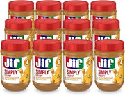 Jif Simply Creamy Peanut Butter Spread, Lightly Sweetened, 12 Jars