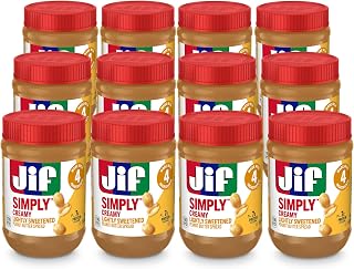 Jif Simply Creamy Peanut Butter Spread, Lightly Sweetened, 12 Jars