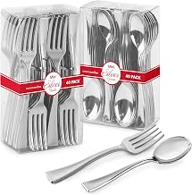 160 Pack Silver Plastic Mini Spoons and Forks (4 Inch) – 80 Disposable Tasting Spoons & 80 Appetizer Forks, Mini Utensils for Desserts, Food Samples, Appetizers & Charcuterie Boards