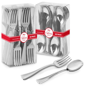 160 Pack Silver Plastic Mini Spoons and Forks (4 Inch) by Stock Your Home – Mini, Plastic, Silver, Pack of 160, Model Stock Your Home 3407
