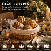 Romooa Bread Warmer Basket with Terracotta Stone, Wicker Serving Set, Wood Color and Red