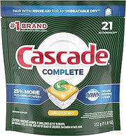 Cascade Complete ActionPacs, Dishwasher Detergent Pods, Lemon, 21 Count