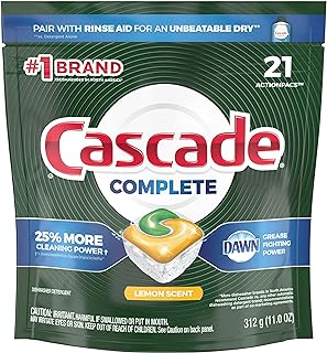 Cascade Complete ActionPacs, Dishwasher Detergent Pods, Lemon, 21 Count