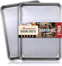Aluminum 9x13 Baking Sheet Pan (2 Pack), Commercial Quarter Size Rimmed Baking Pans for Oven, Freezer, & Bun Racks, Heavy Duty Baking Sheet Cake Pan, Large Cookie Sheets for Baking & Cooking