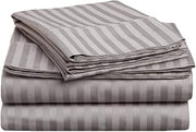 3 Piece 1-Fitted Sheet 2-Pillowcase 11" inch Deep Pocket 800 Thread Count 100% Egyptian Cotton Quality Stripe Pattern Silver King Size