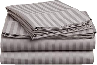 3 Piece 1-Fitted Sheet 2-Pillowcase 11" inch Deep Pocket 800 Thread Count 100% Egyptian Cotton Quality Stripe Pattern Silver King Size