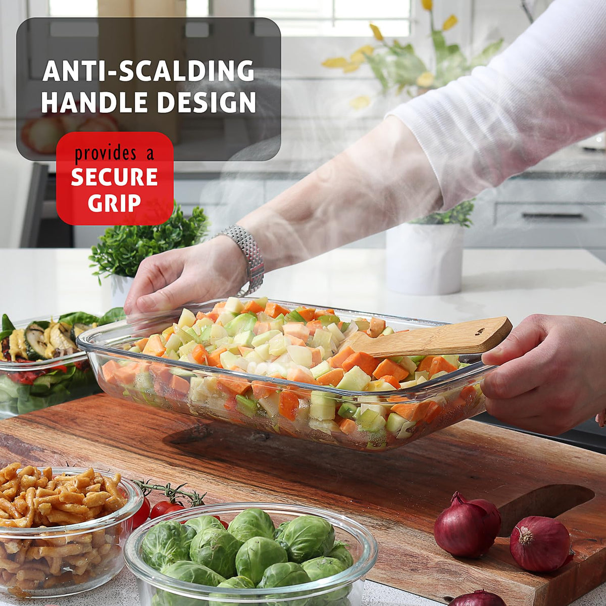 Eatex Glass Casserole Set, 4 Sizes with Lids, Black