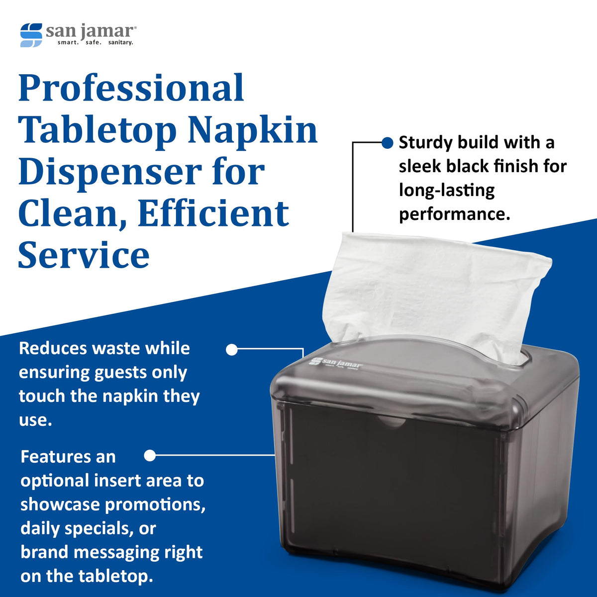 Venue® Napkin Dispenser for Restaurant Tabletop by San Jamar – Mini, 0.0 ounces, Acrylonitrile Butadiene Styrene, Black, Pack of 6