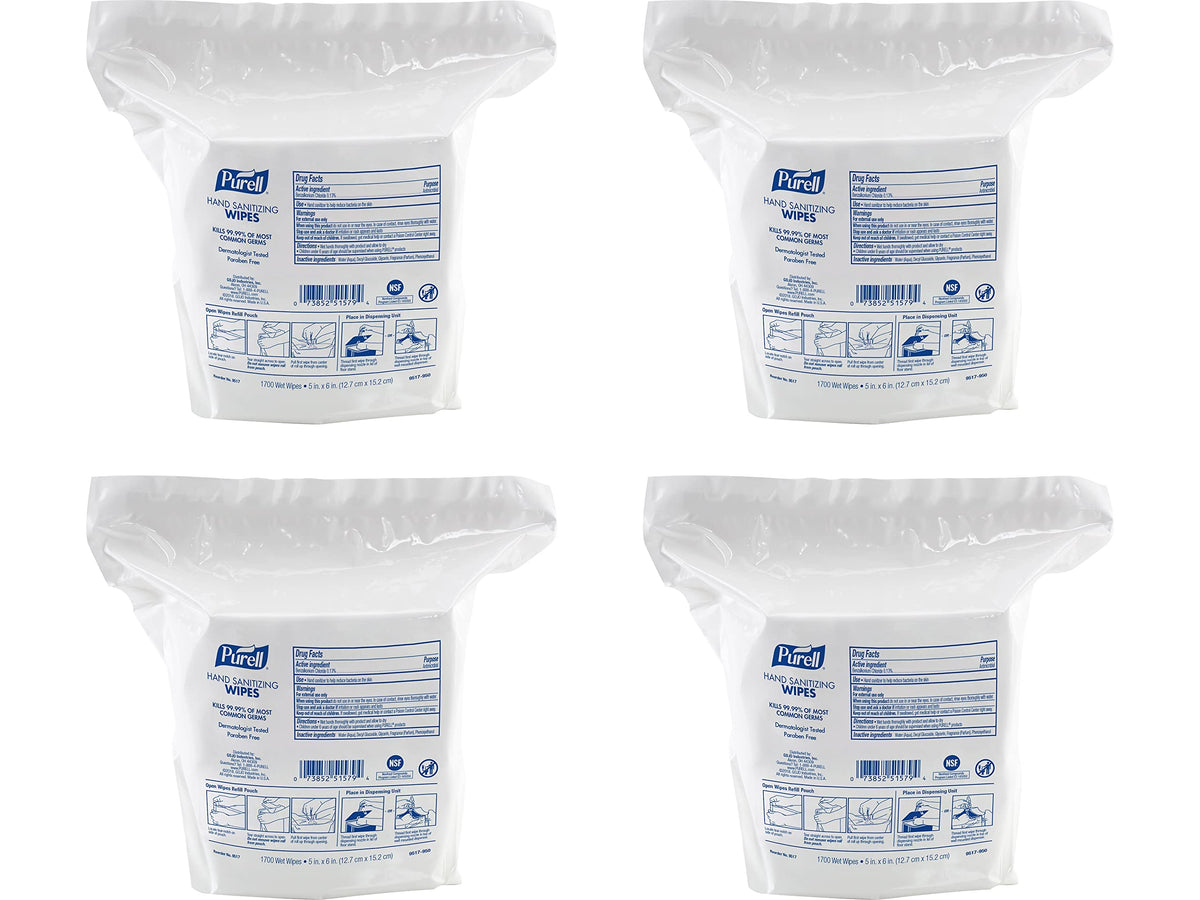 PURELL Hand Sanitizing Wipes, 5 x 6, Fresh Citrus Scent, White, 1,700/Refill Pouch, 4/Carton