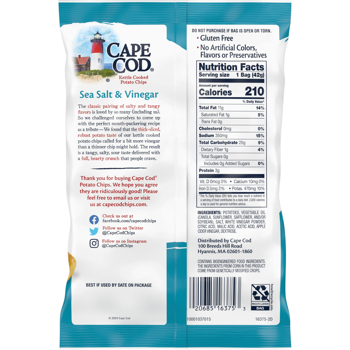 Cape Cod Sea Salt & Vinegar / 1.5 Ounce (Pack of 56) / Multicolor Potato