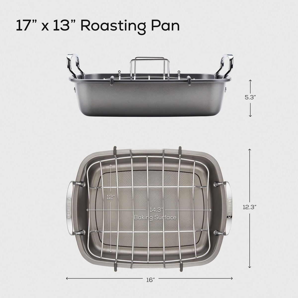 Circulon Nonstick Roasting Pan With Rack, 17 x 13 Inch Steel, Gray