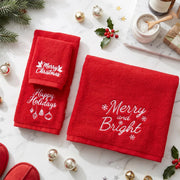 Hahafelt Cotton Bath Towel Set, 3 Piece, Red Christmas