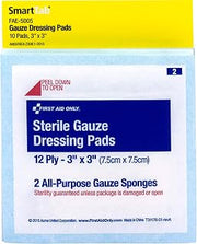 First Aid Only Sterile Gauze Dressing Pads, 3 x 3, 5 Count