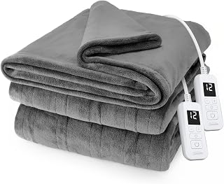 Sunbeam Royal Posh Velvet Heated Electric Blanket Queen Size, 90" x 84", 12 Heat Settings, 12-Hour Selectable Auto Shut-Off, Fast Heating, Machine Washable, Warm and Cozy, Night Fog