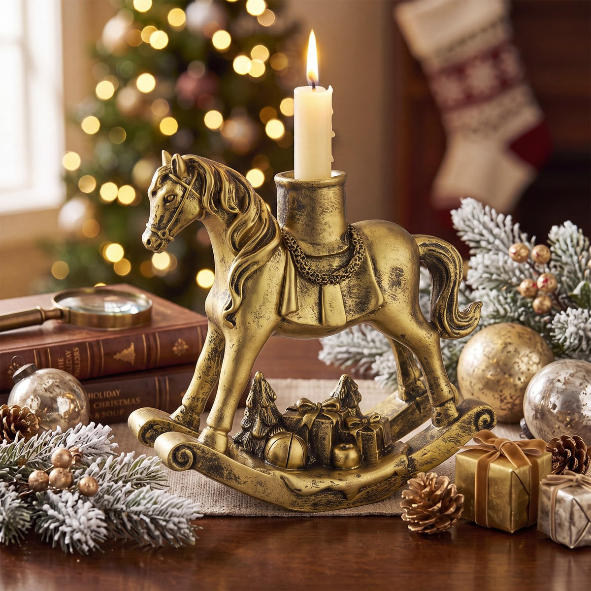 Meanplan Rocking Horse Candle Holder, 7.2 Inch, Antique Gold