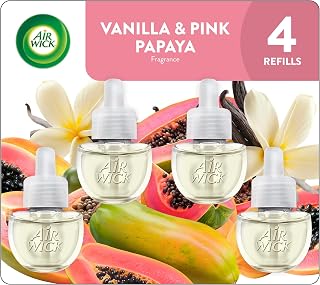 Air Wick Plug-In Scented Oil Refills, 4 Count, Vanilla & Pink Papaya, Air Freshener, Essential Oils, Eco Friendly