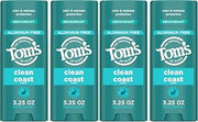 Tom’s of Maine Clean Coast Aluminum Free Natural Deodorant For Women & Men | Goes on Clear | Odor & Wetness Protection-| Naturally Derived and Moisture-Locking Ingredients-| 3.25 oz,(Pack of 4)