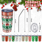 Lemosae Christmas Tumblers, 20oz Insulated Stainless Steel, Set of 12 Stripe Style