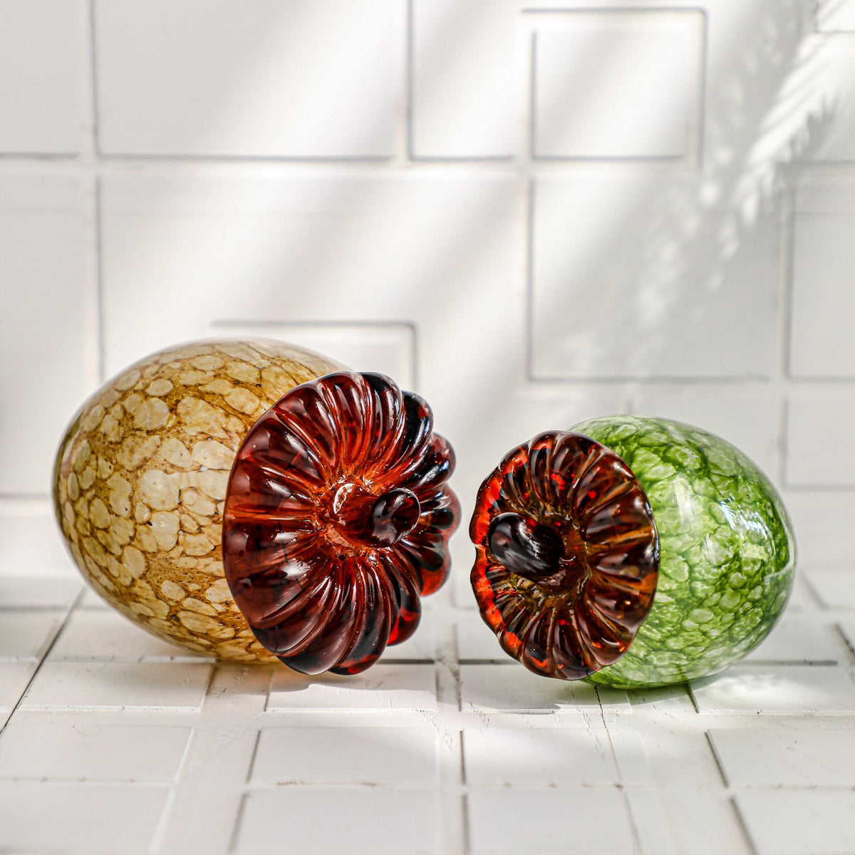 QFkris Hand Blown Glass Acorn Figurine, Large Brown