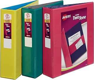 Avery Two-Tone Durable View Binders, 2" Slant Rings, 500-Sheet Capacity, DuraHinge, Assorted, 6 Binders (17236)