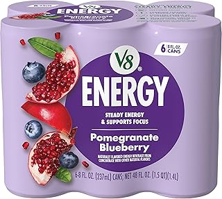 V8 +Energy Pomegranate Blueberry Juice Energy Drink, 8 fl oz Can (6 Pack)