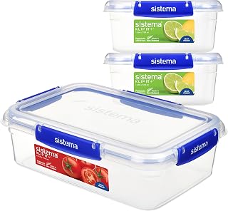 Sistema Klip It Food Container, Plastic, Clear, 1 x 2.2 L, 2 x 1 L, 3