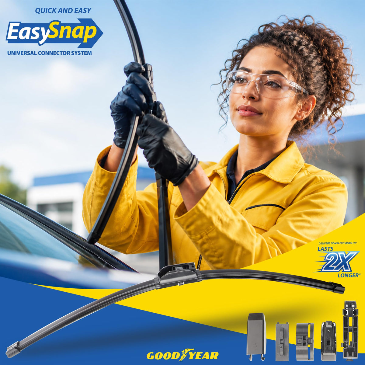 Universal Flat Wiper Blade 21 Inch Windshield Flat Blade Technology EasySnap Universal Connector Dual Synthetic Rubber Graphite Coating All Season Durable Long Lasting Performance
