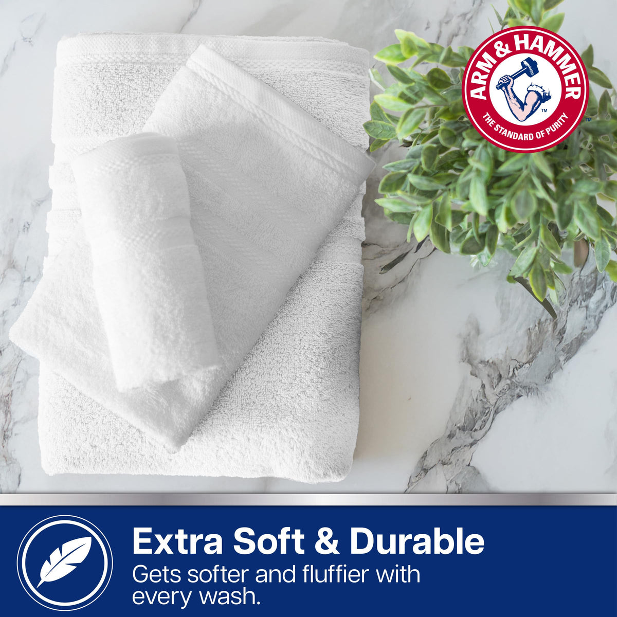Performance Bath Towel Set by ARM & HAMMER – Towel Set (Washcloths, Hand Towels, Bath Towels), Cotton, Light Grey, Pack of 6, Model AAH80506LTGRXX