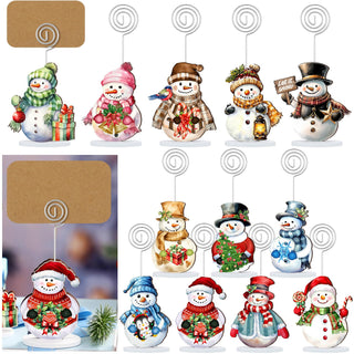 Yookeer Snowman Wood Place Card Holders, 24 Sets with Kraft Cards, Multicolor