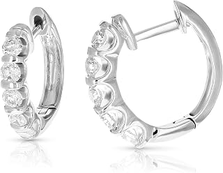 1 cttw Diamond Hoop Earrings 14K White Gold Channel Set 10 Stones 0.71 inch