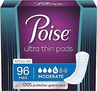 Poise Ultra Thin Postpartum Incontinence Pads, Moderate Absorbency, Regular Length, 96 Count