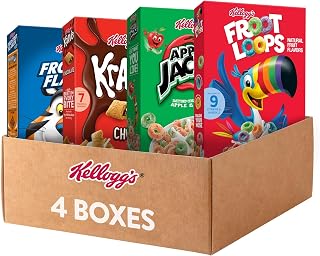 Kellogg's Breakfast Cereal, Kids Snacks, Family Breakfast, Variety Pack (4 Boxes)