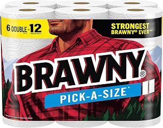 Brawny Pick-A-Size Paper Towels, 6 Double Rolls = 12 Regular Rolls, 2 Sheet Sizes (Half or Full), Strong Paper Towel For Everyday Use