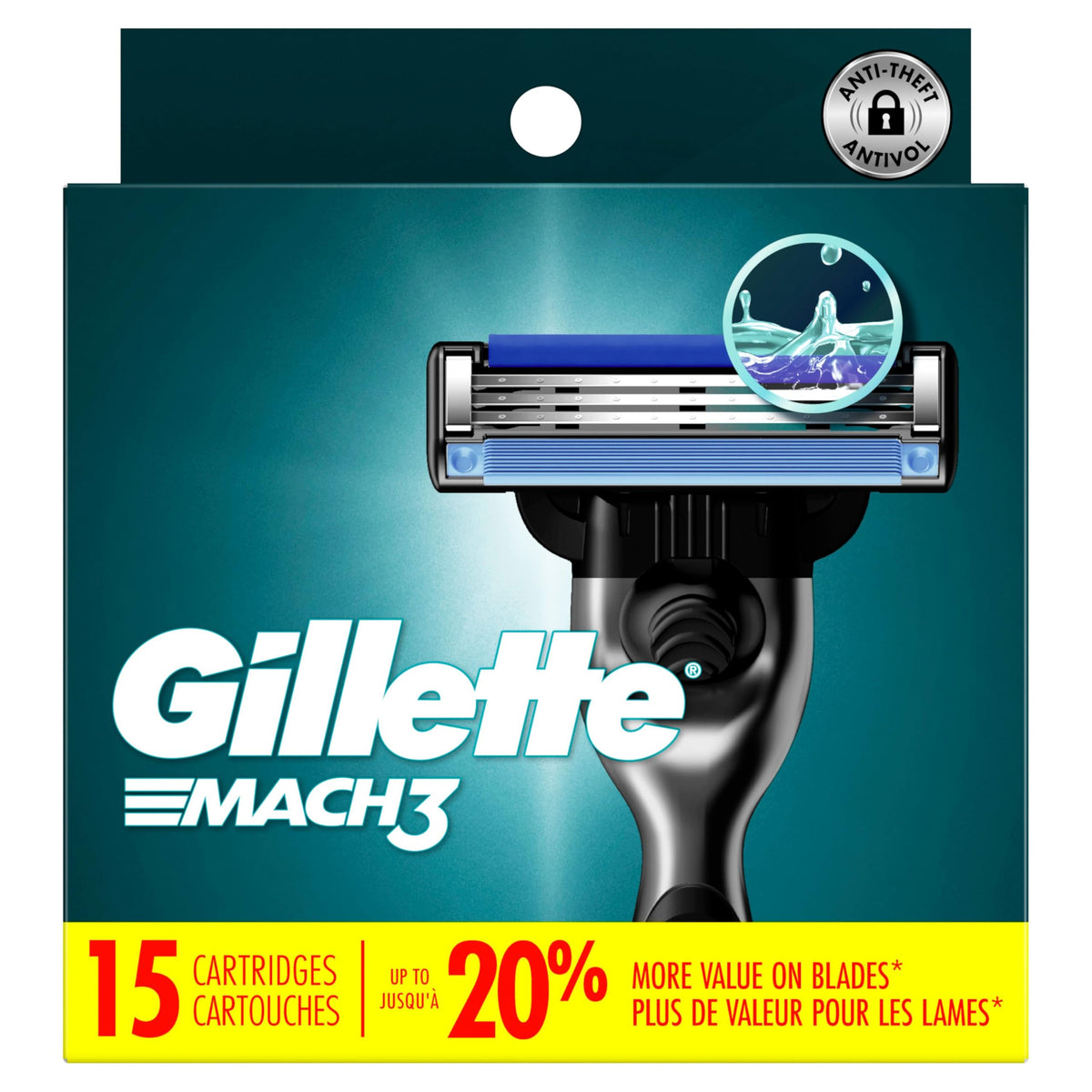 Mach3 Razor Refills for Men by Gillette – 15 Count (Pack of 1), Blue, Model 47400313095