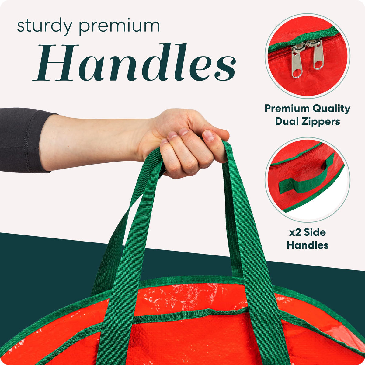 Handy Laundry Wreath Storage Bag, 36 Inch Tarp, Red, 2 Pack