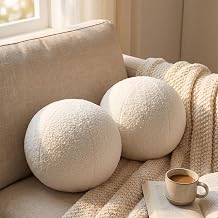 Carolina Chair & Table Decor12 W x 12" D x 12" H, Solid Boucle Polyester Fabric, Fire Retardant, Elegant Versatile Artistic Flair for Residential Home Use - Set of 2 (Ivory)
