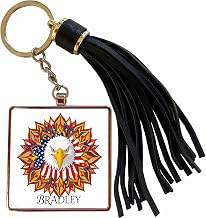 3dRose Bradley man name, American flag, eagle, flames. Patriotic mandala art Tassel Key Chain