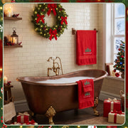 Lumina Garden Christmas Towel Set, Embroidered Cotton, 6 Piece Red