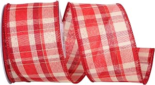 Reliant Ribbon 92684W-065-40F Plaid Prime Value Wired Edge Ribbon, 2-1/2 Inch X 10 Yards, Red